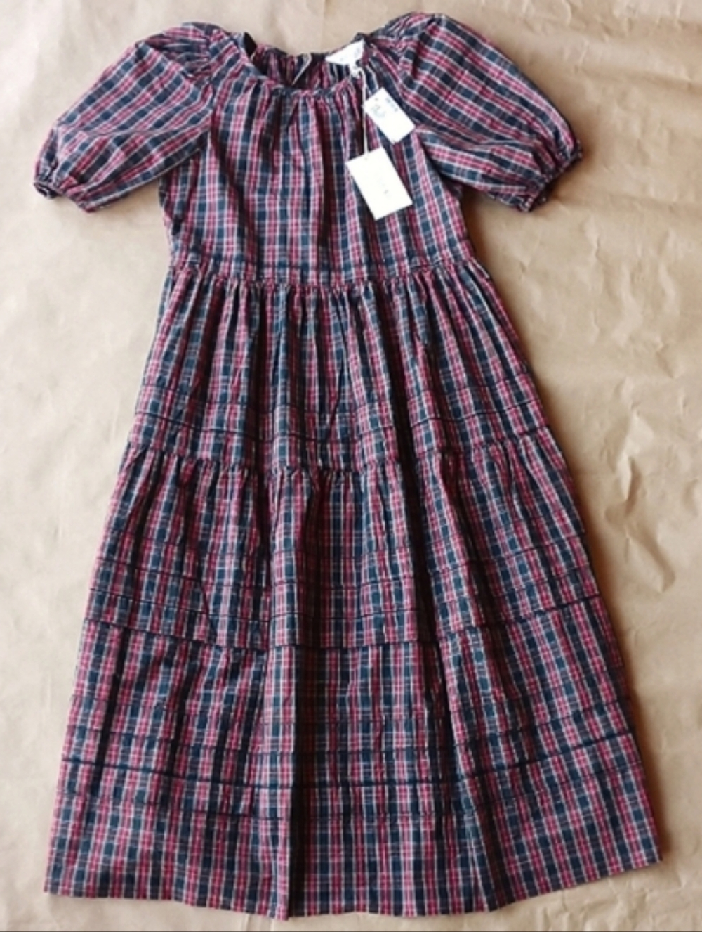 NWT The Great Foundry Loghouse Plaid Red Tiered Puff Sleeve Dress 1 Small